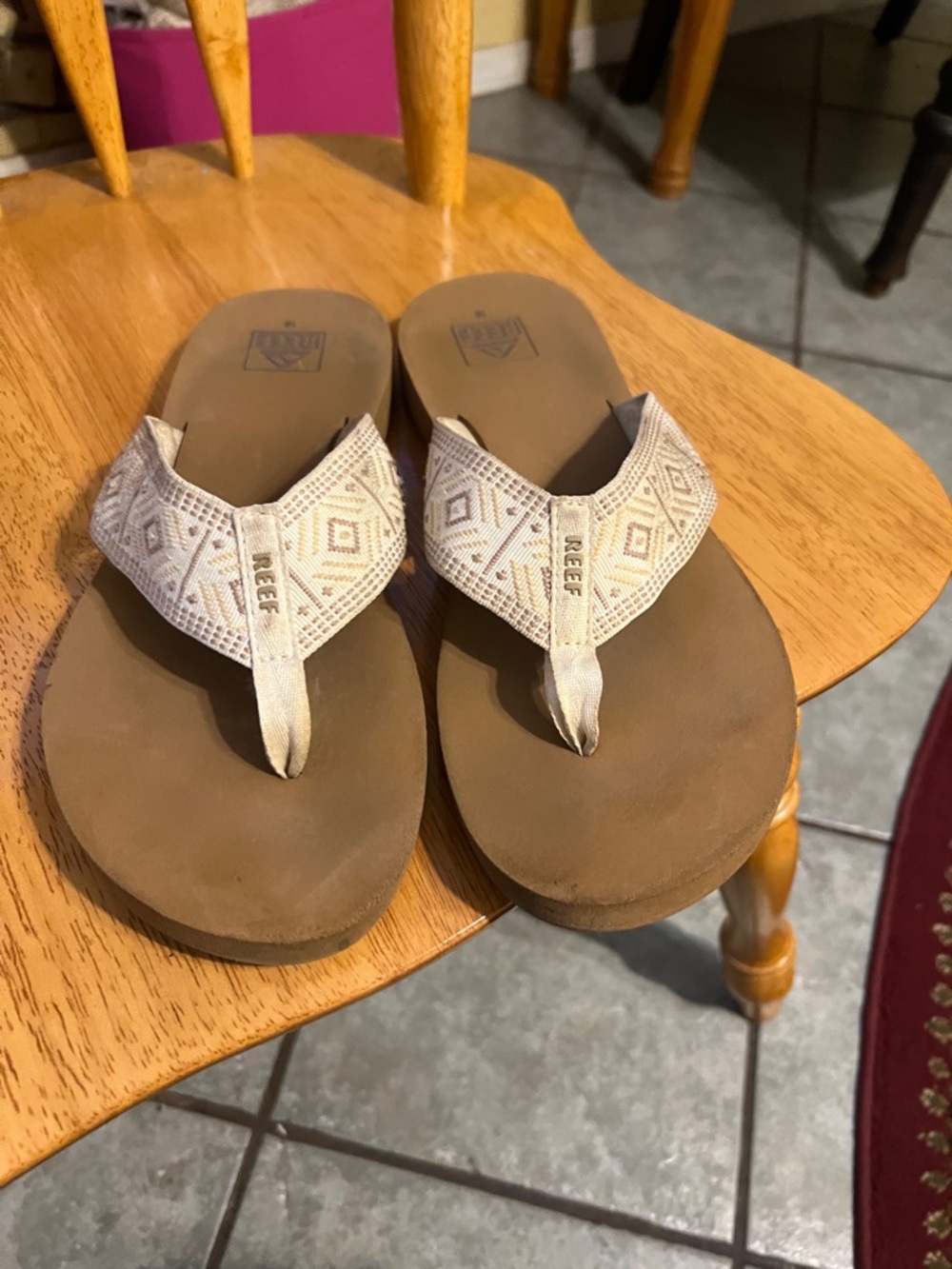 Reef Women's Tan Sandals with Cream Embroidered Straps